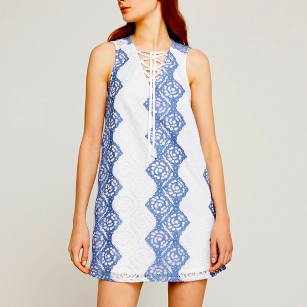 BCBGMAXAZRIA Color Block Floral Lace Dress